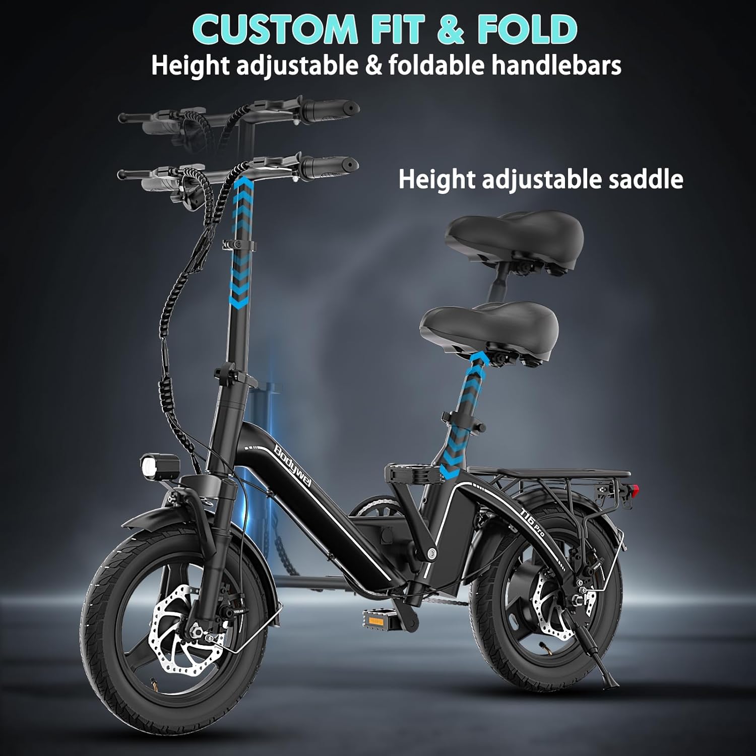 T16 PRO 14-Inch Foldable Electric Bike 400W Motor 20MPH 25-Mile Range