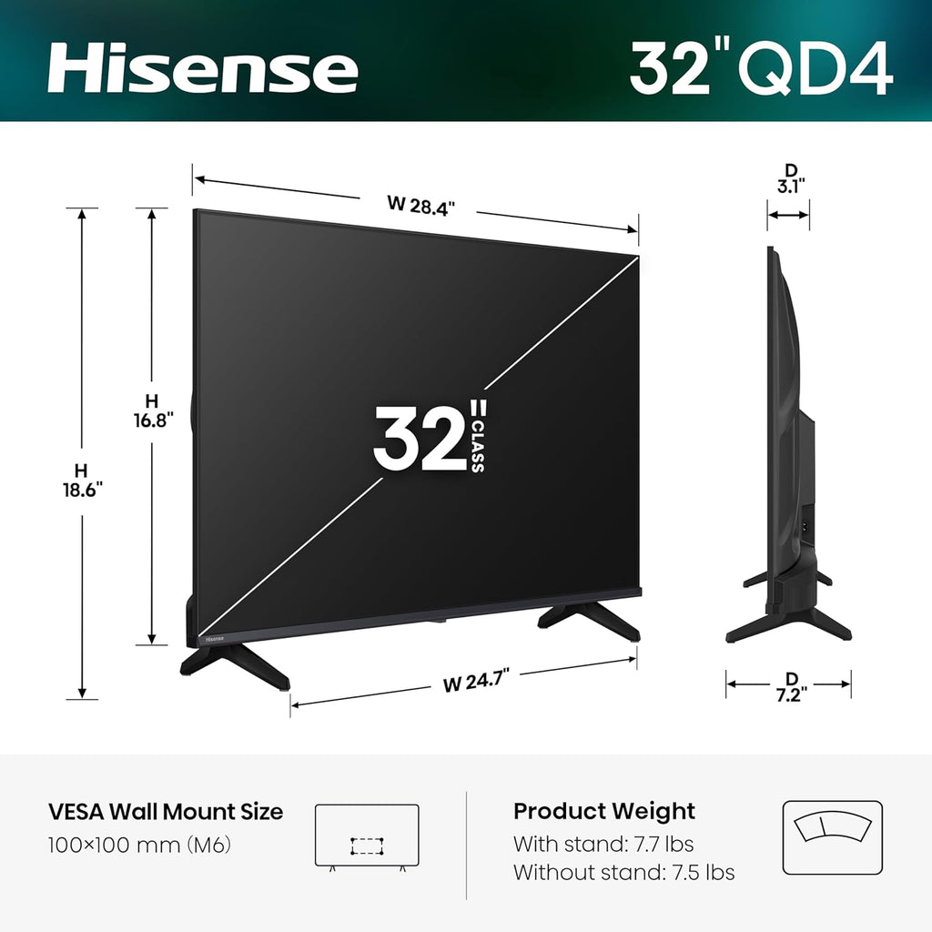 32-Inch QD4 Series Hi-QLED Smart VIDAA TV – DTS Virtual:X, Alexa