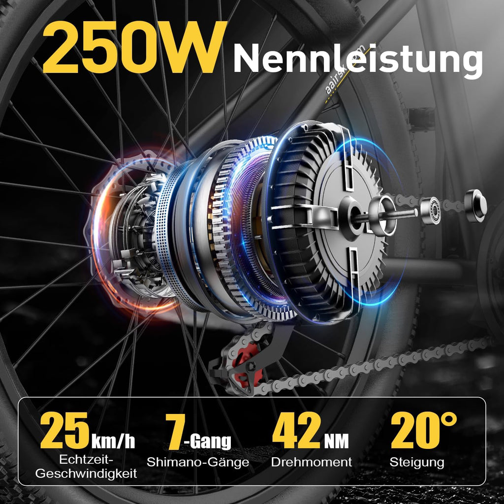 26-Inch Electric Bike 36V 250W Motor 55 Mile Range 7-Speed Pedelec