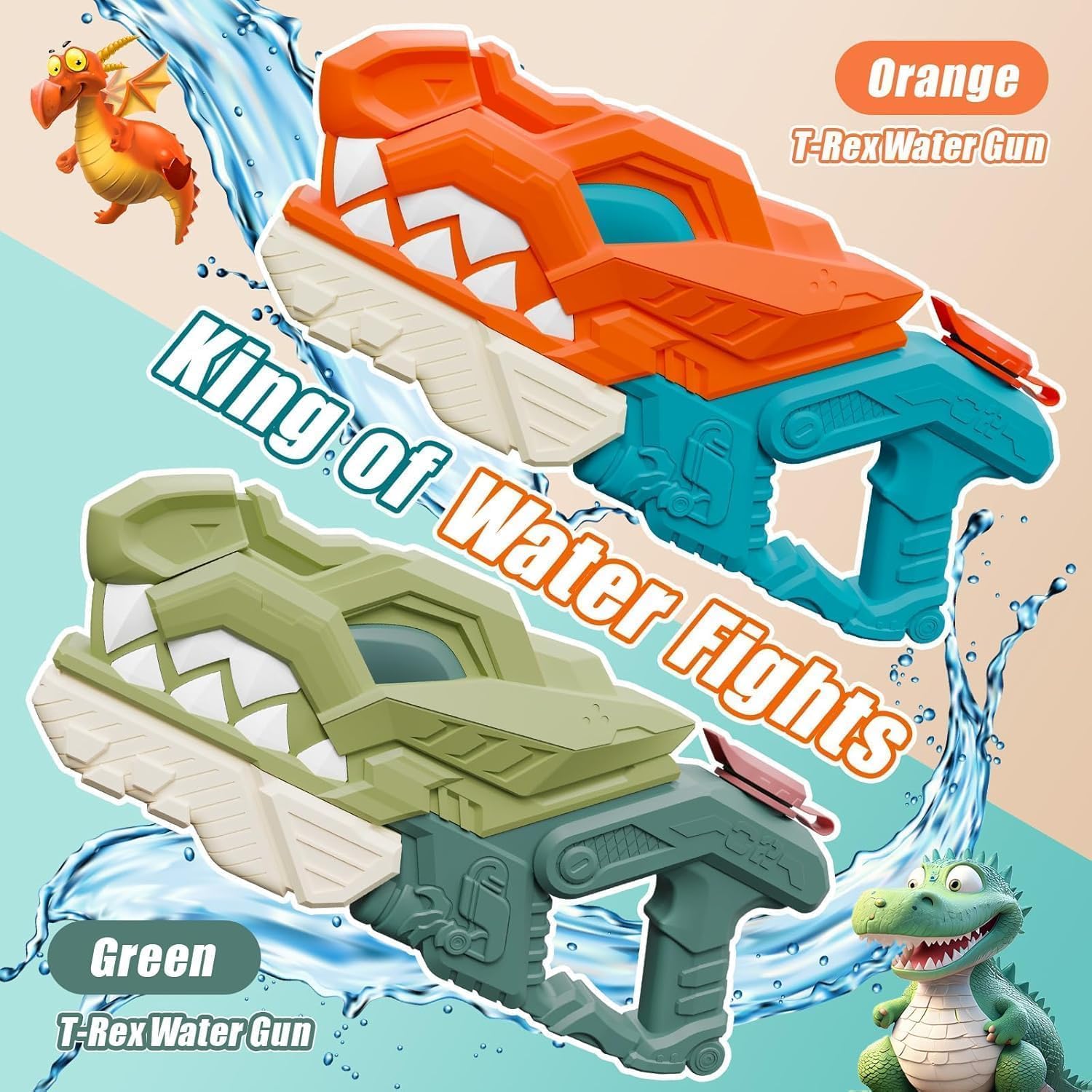 Dinosaur Water Gun Squirt Blaster 32ft Range 20oz Capacity Kids Toy