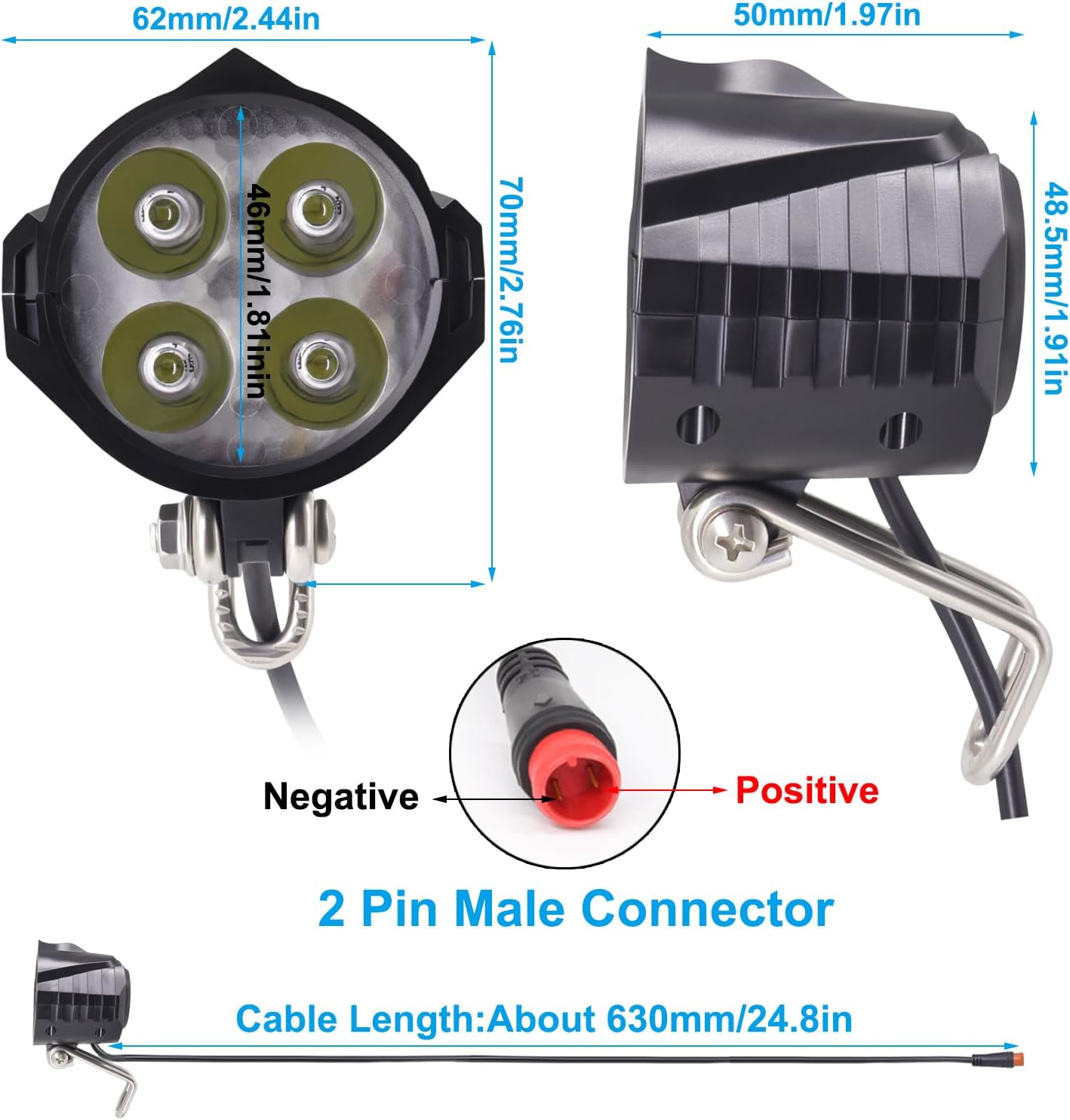 Ebike Headlight 12V-60V 200 Lumens 4 LED Front Light