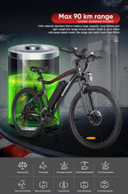 Electric Mountain Bike 26in 36V 13Ah Dual Suspension Disc Brake Black