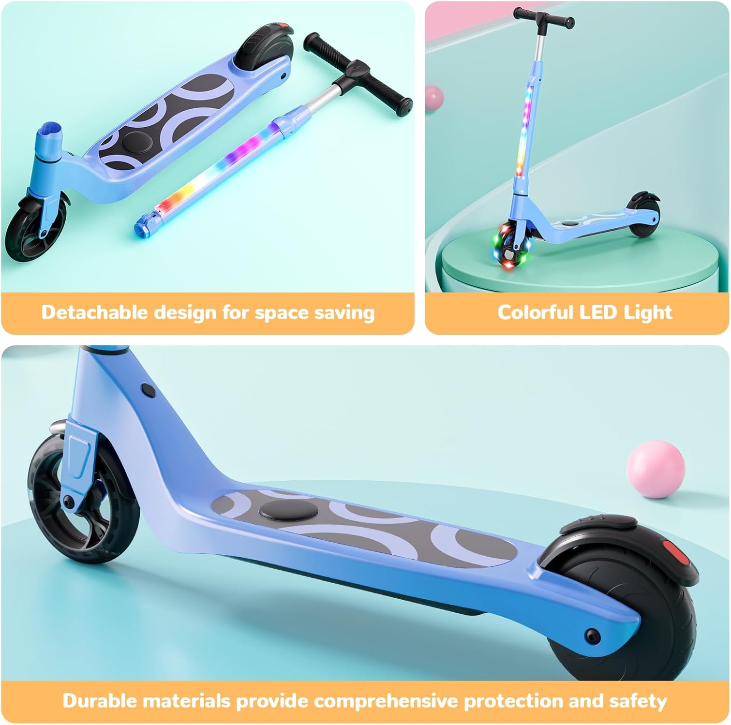 Electric Scooter for Children 5.3in LED Lights 3 Adjustable Heights Blue
