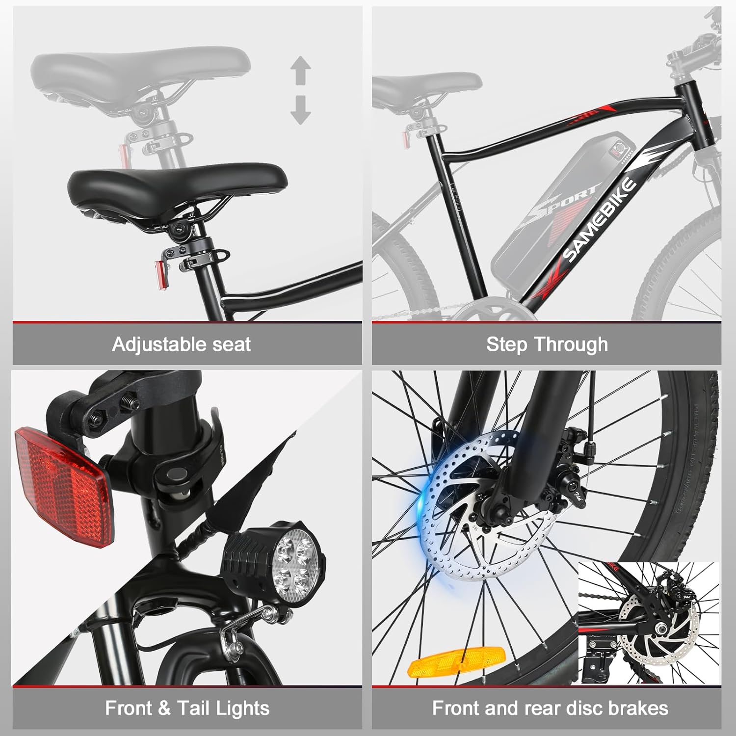 Electric Mountain Bike 24in 250W Motor 36V 13Ah Battery 7-Speed Black