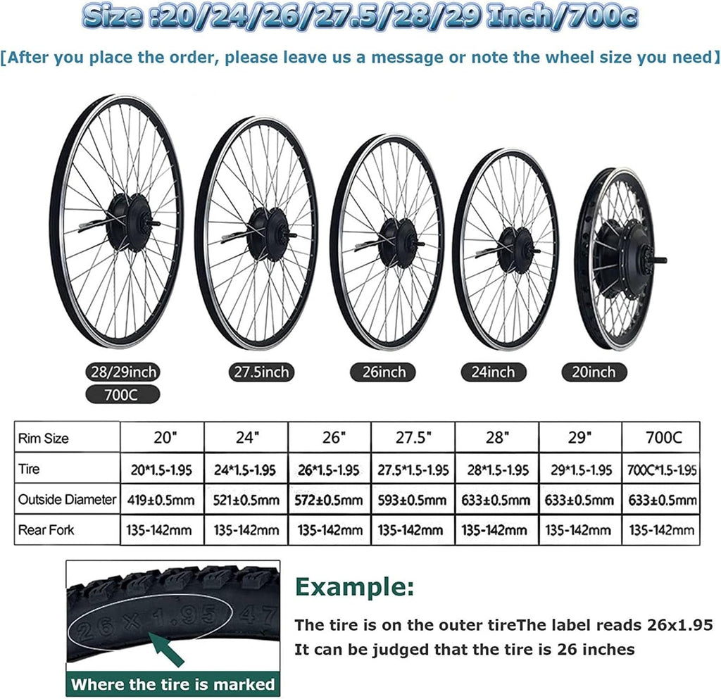 Electric Bicycle Conversion Kit Rear Wheel Wide Rim 36V 350W 26 Inch
