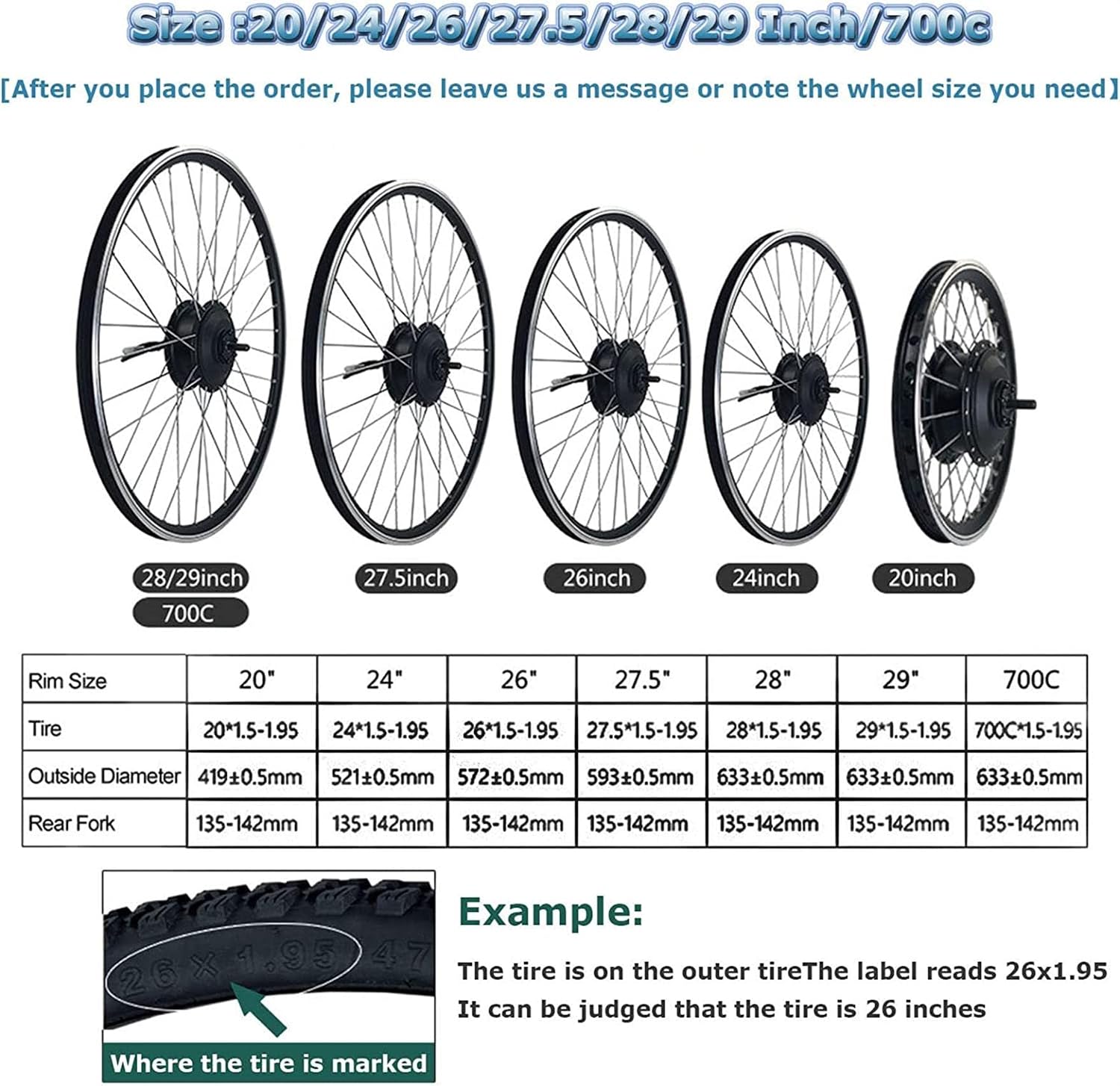 Electric Bicycle Conversion Kit Rear Wheel Wide Rim 36V 350W 26 Inch