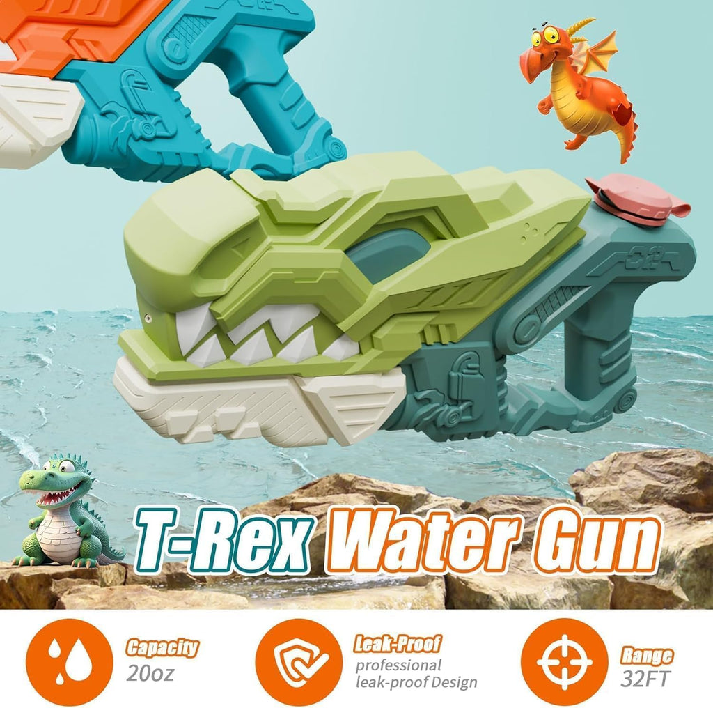 Dinosaur Water Gun Squirt Blaster 32ft Range 20oz Capacity Kids Toy