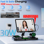 6-in-1 Wireless Charger With Clock and Ambient Light Foldable Stand