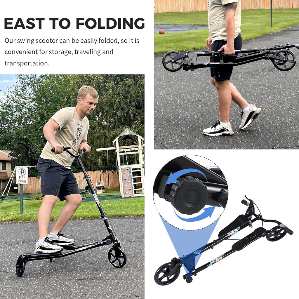 W-SP03 3 Wheel Foldable Swing Scooter Adjustable Handle 220 Lbs