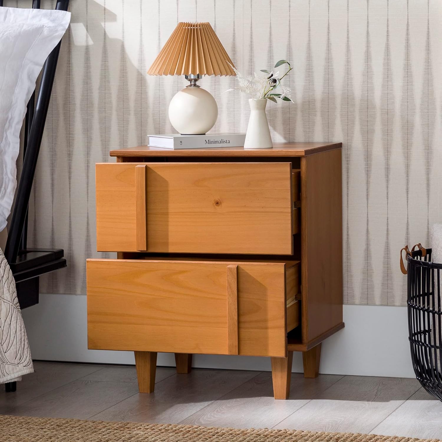 Sprague Contemporary Detailed Drawer Solid Wood Nightstand 20 Inch Caramel