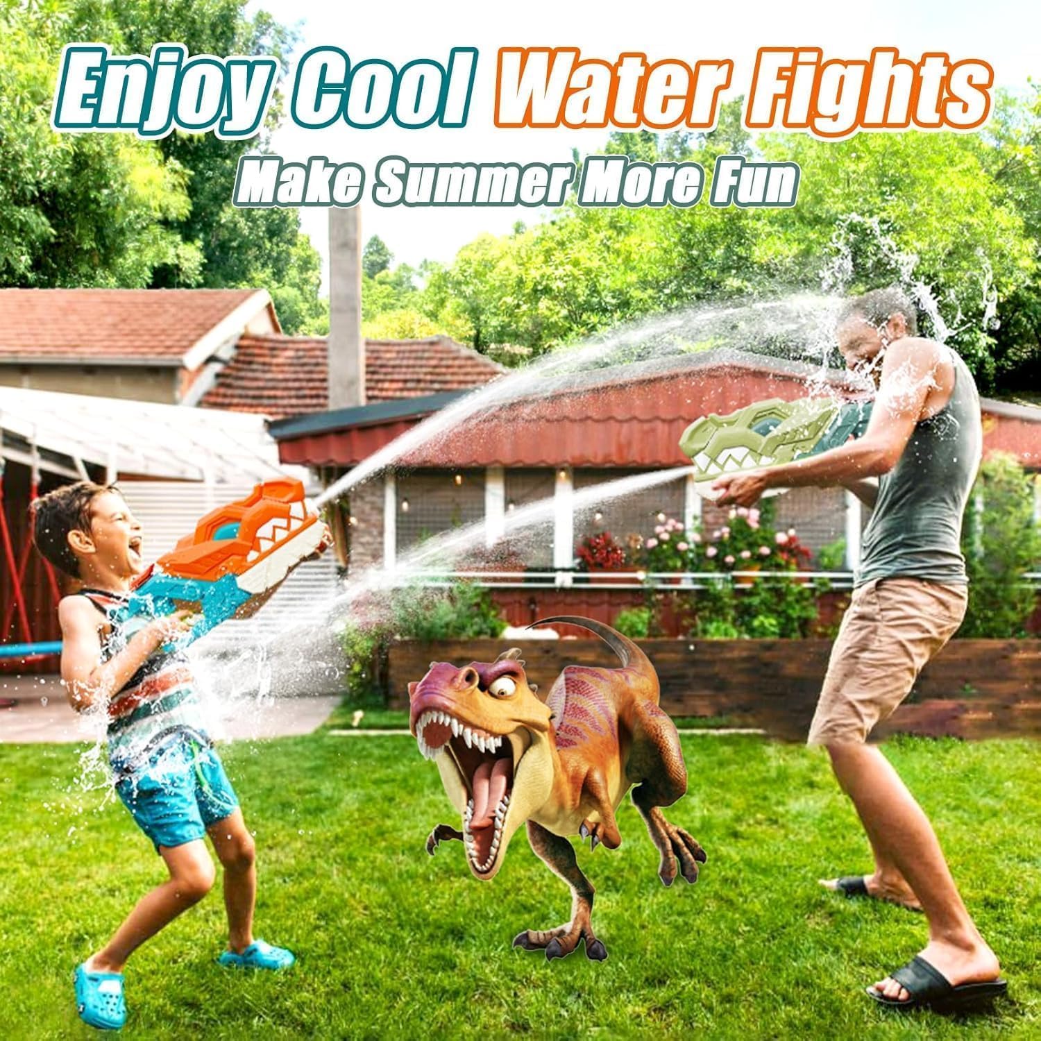 Dinosaur Water Gun Squirt Blaster 32ft Range 20oz Capacity Kids Toy