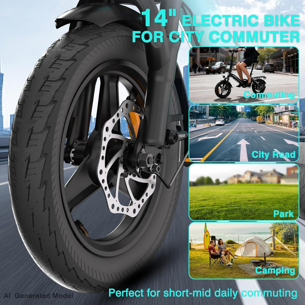 T16 PRO 14-Inch Foldable Electric Bike 400W Motor 20MPH 25-Mile Range