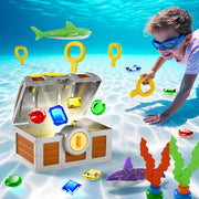 Large Treasure Chest Diving Pool Toy With Keys Gems Fish Multicolor