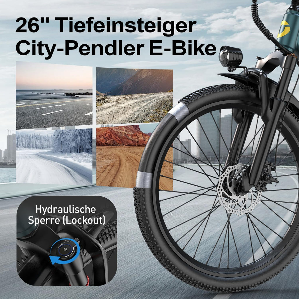 26-Inch Electric Bike 36V 250W Motor 55 Mile Range 7-Speed Pedelec