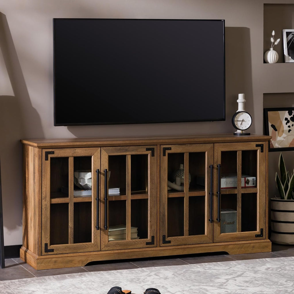 Farmhouse Barn Door TV Stand and Entryway Table Set 58in Rustic Oak