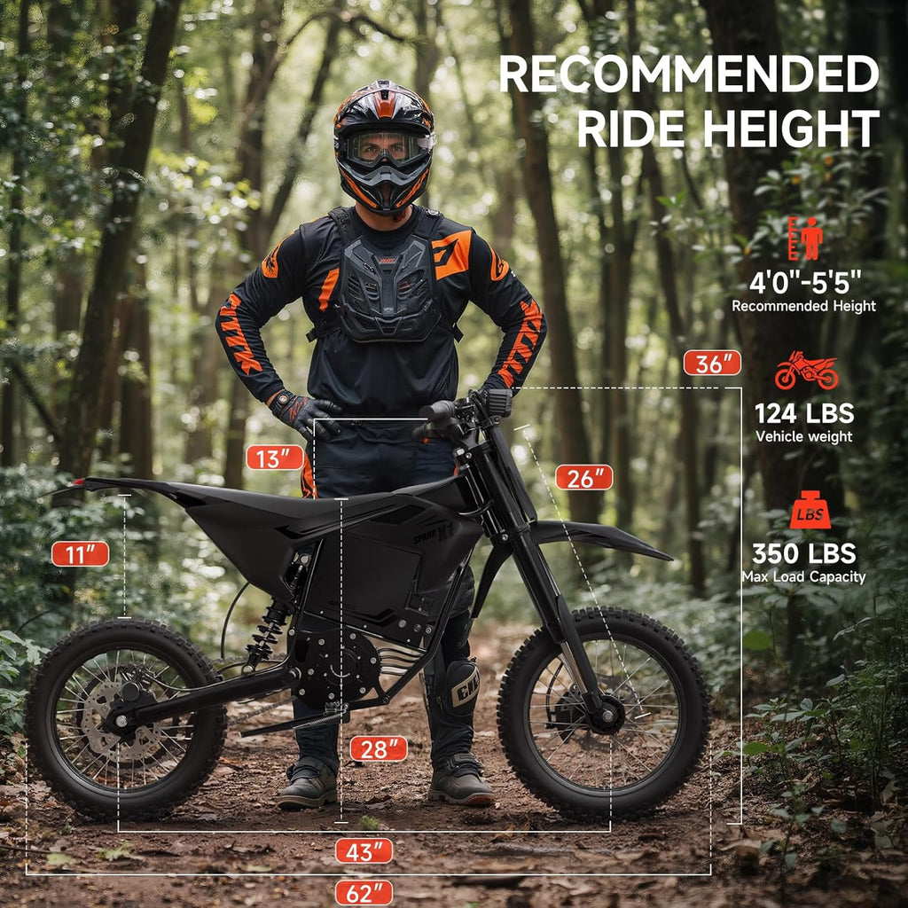X1 Spark Electric Dirt Bike 4500W Peak Motor 60V 28.8Ah 50MPH