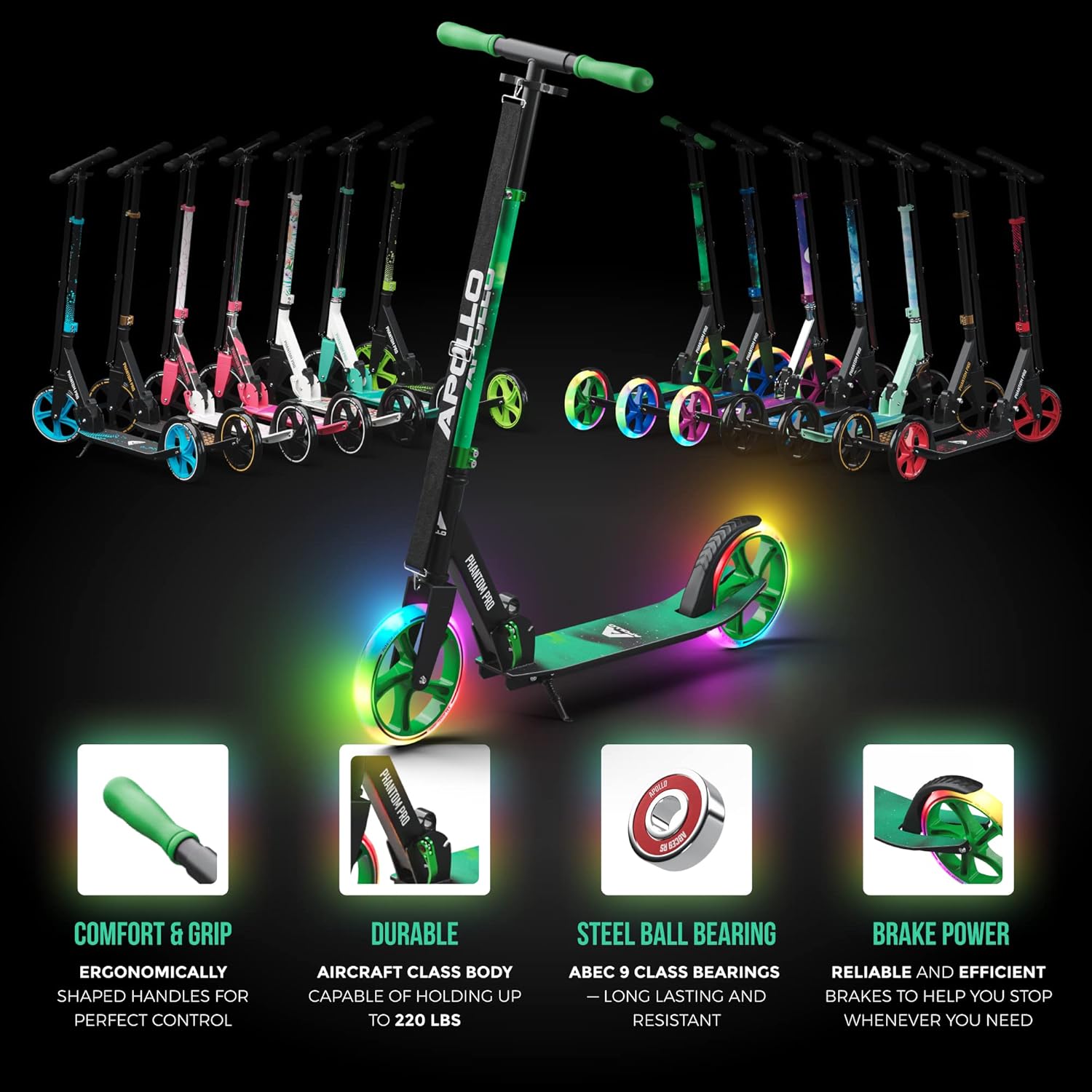 Adult Foldable Kick Scooter LED Light-Up Wheels
