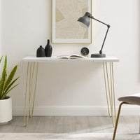 White Faux Marble Top Computer Desk 42in Gold Hairpin Legs