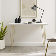 White Faux Marble Top Computer Desk 42in Gold Hairpin Legs