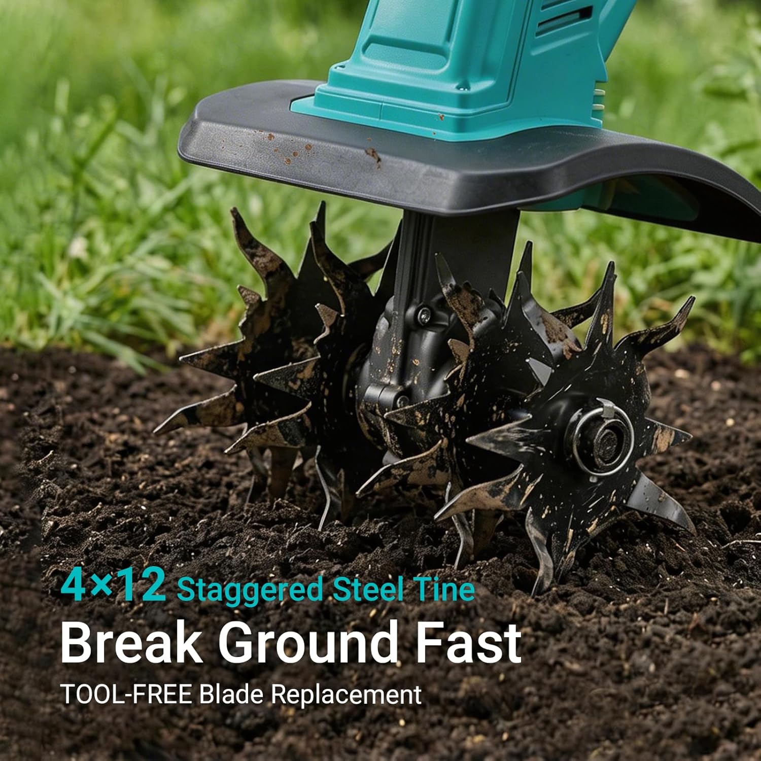 Brushless Cordless Tiller Cultivator 280RPM 10in Tilling Width 7in Depth