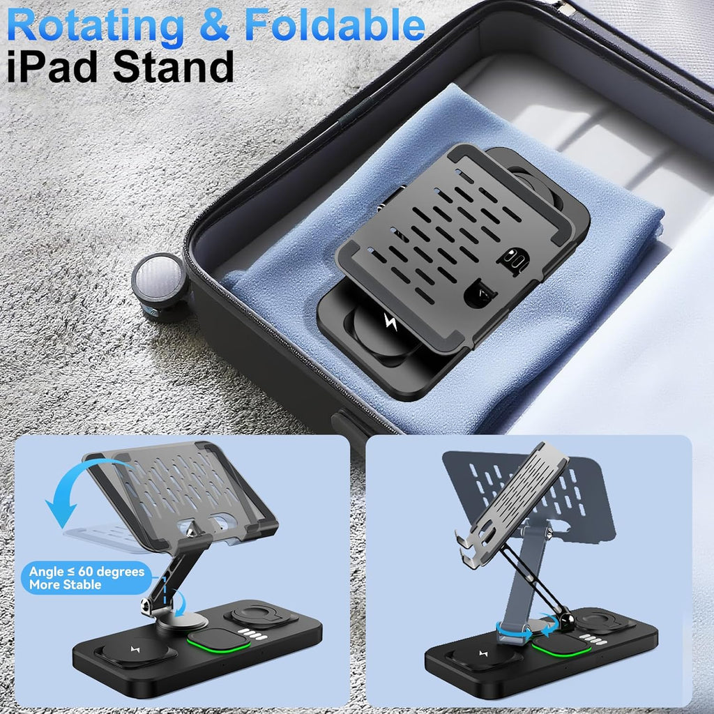 6-in-1 Wireless Charger With Clock and Ambient Light Foldable Stand