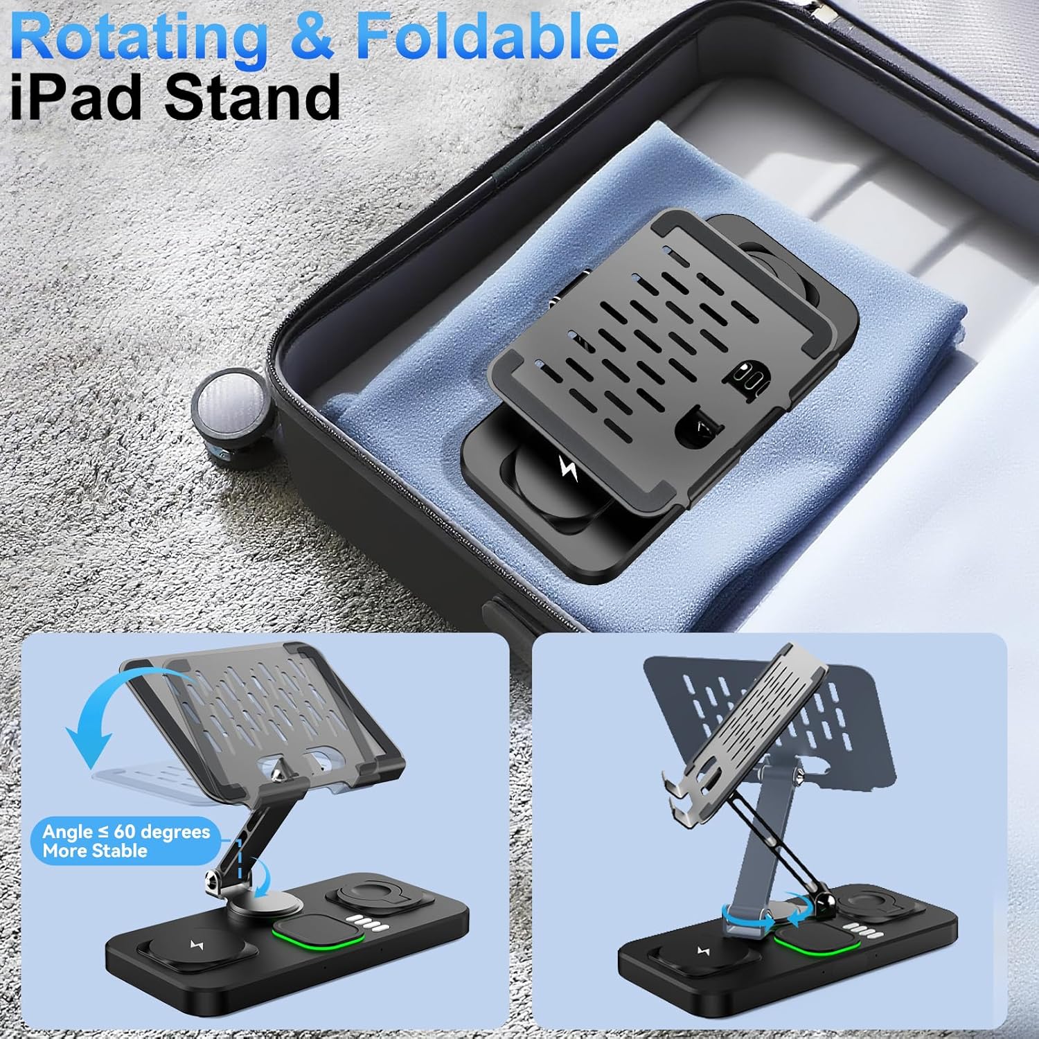 6-in-1 Wireless Charger With Clock and Ambient Light Foldable Stand