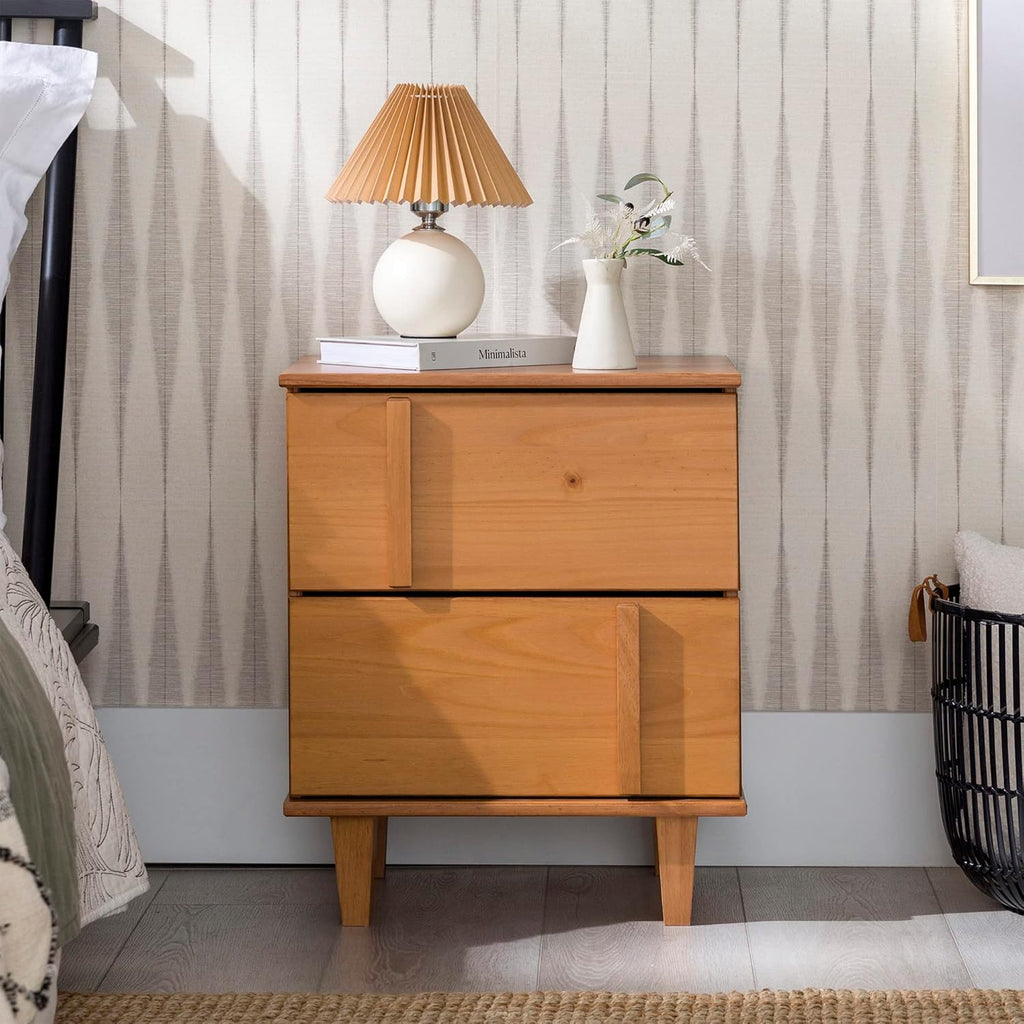 Sprague Contemporary Detailed Drawer Solid Wood Nightstand 20 Inch Caramel