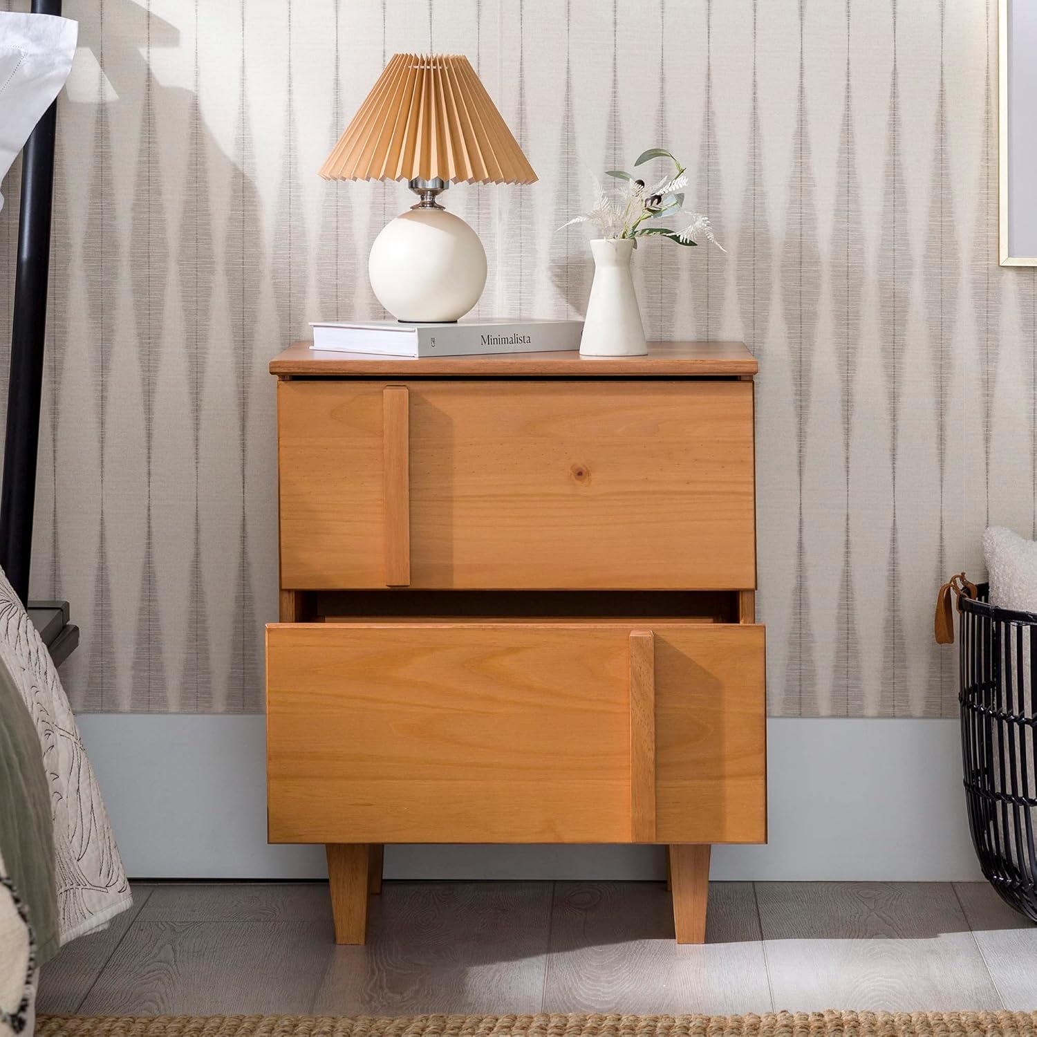 Sprague Contemporary Detailed Drawer Solid Wood Nightstand 20 Inch Caramel