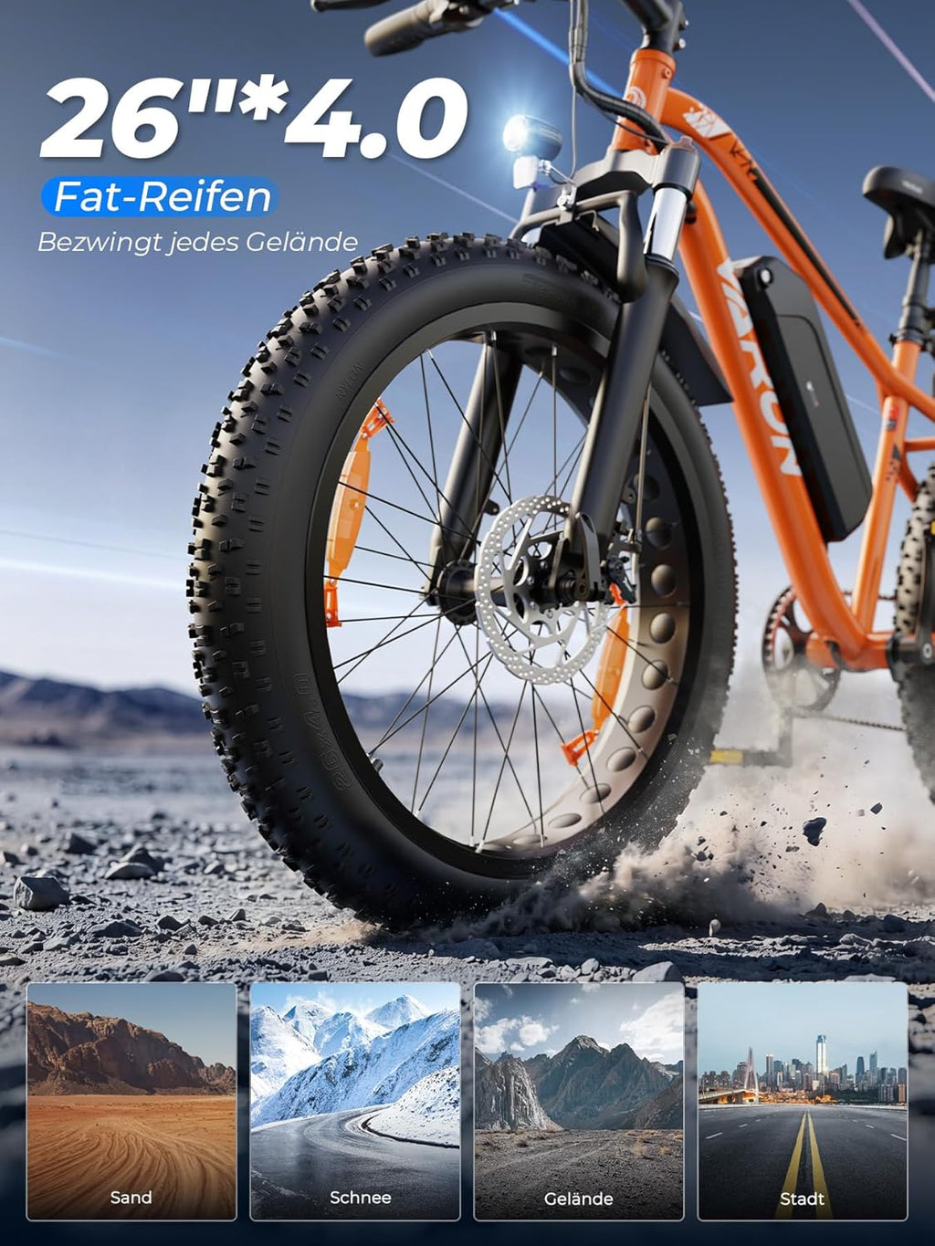 M26-2 Pro Electric Fat Bike 26in 250W Motor 48V 13Ah Orange