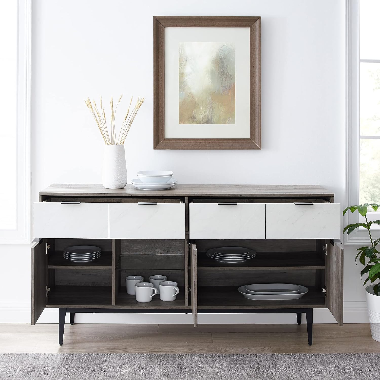 60 In Farmhouse Sideboard 2 Drawer 3 Door Grey Wash