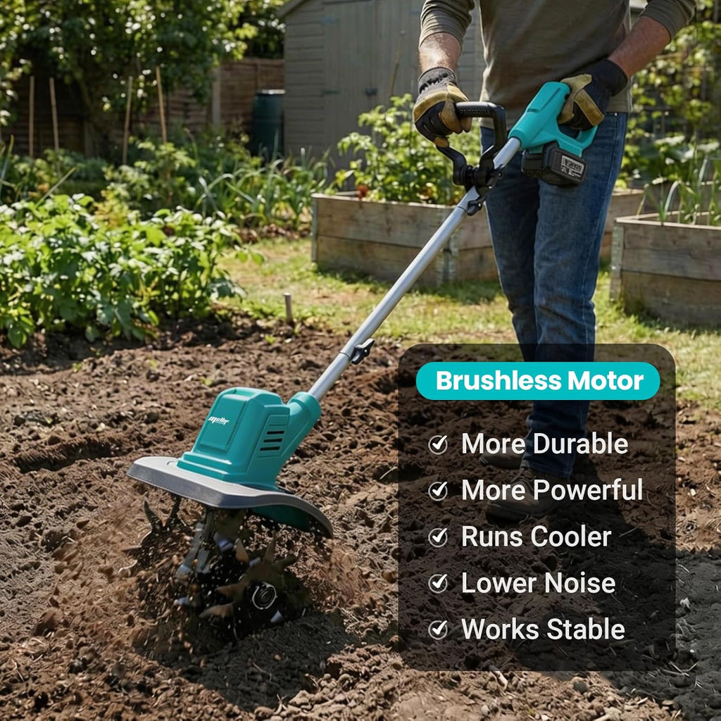 Brushless Cordless Tiller Cultivator 280RPM 10in Tilling Width 7in Depth