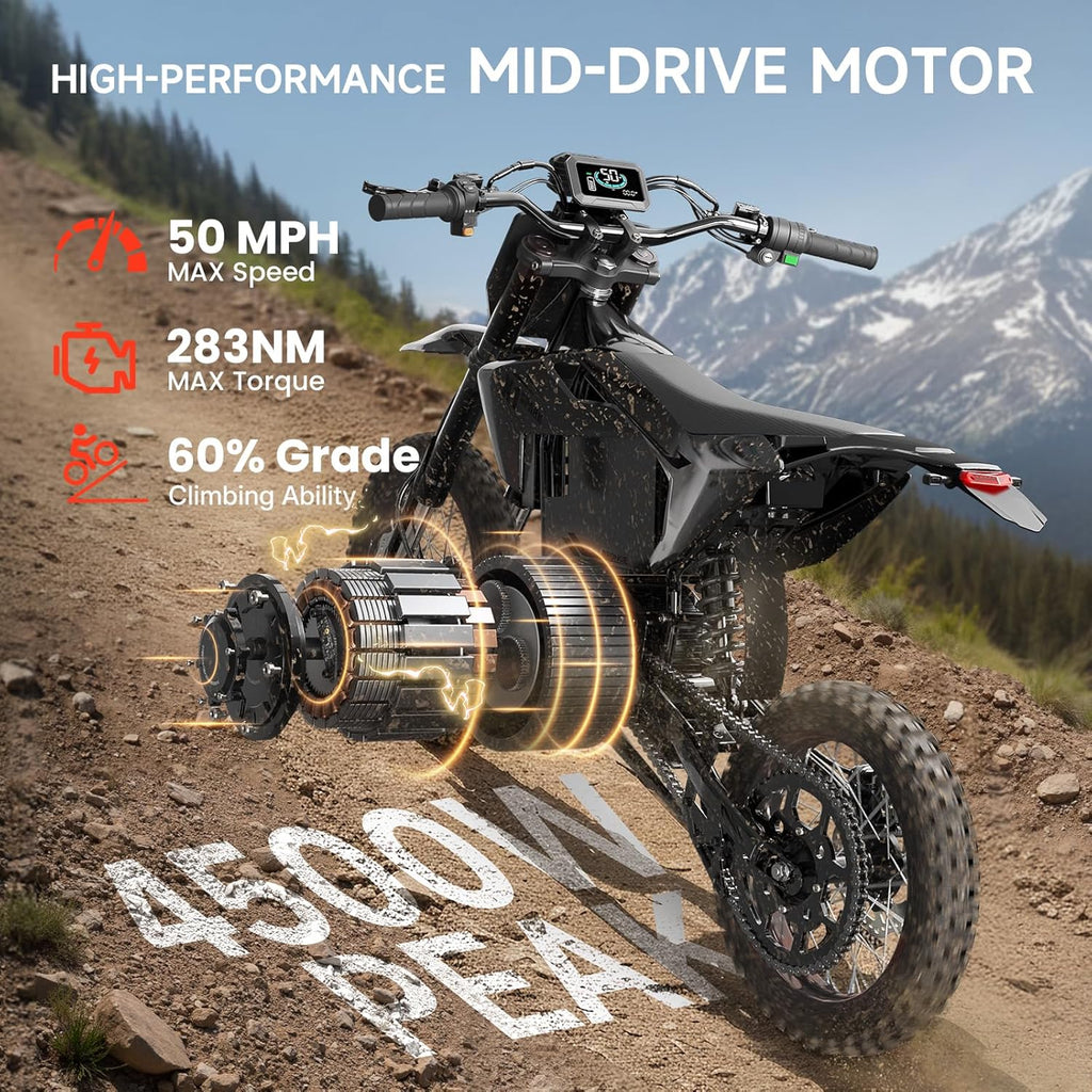 X1 Spark Electric Dirt Bike 4500W Peak Motor 60V 28.8Ah 50MPH