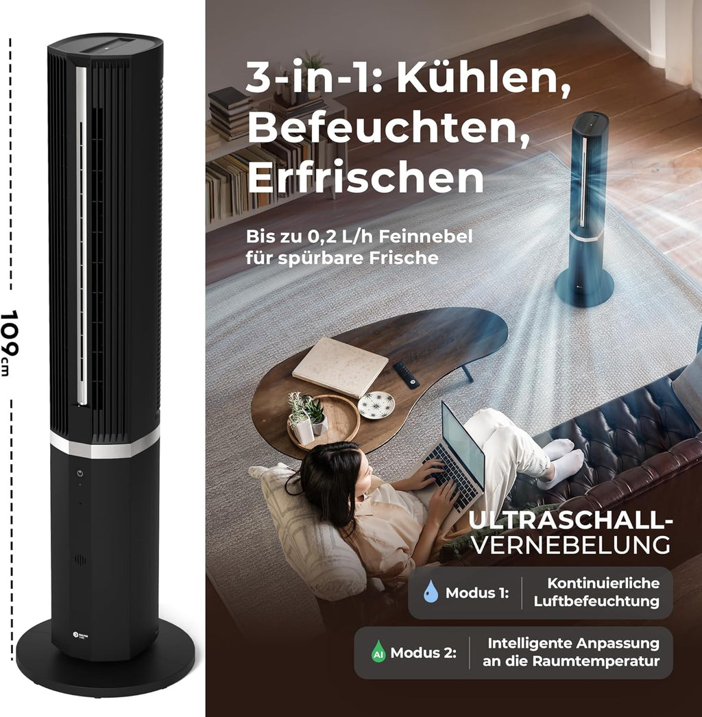 VT-11-BL Tower Fan 5 in 1 Portable Air Cooler Humidifier 12 Speeds Black
