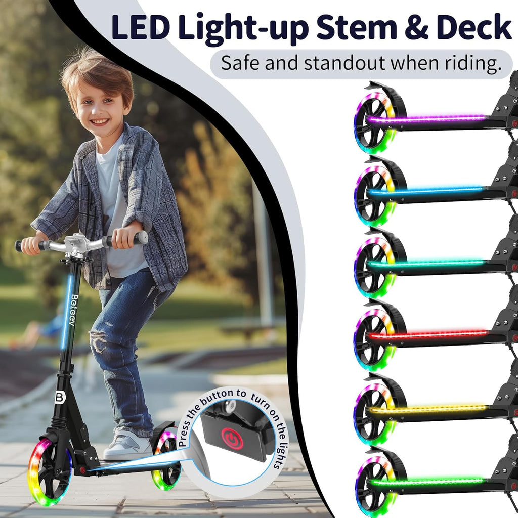 V8 Folding Kick Scooter Light-Up Deck 200mm Wheels Black