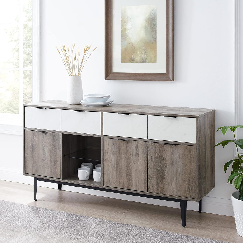60 In Farmhouse Sideboard 2 Drawer 3 Door Grey Wash